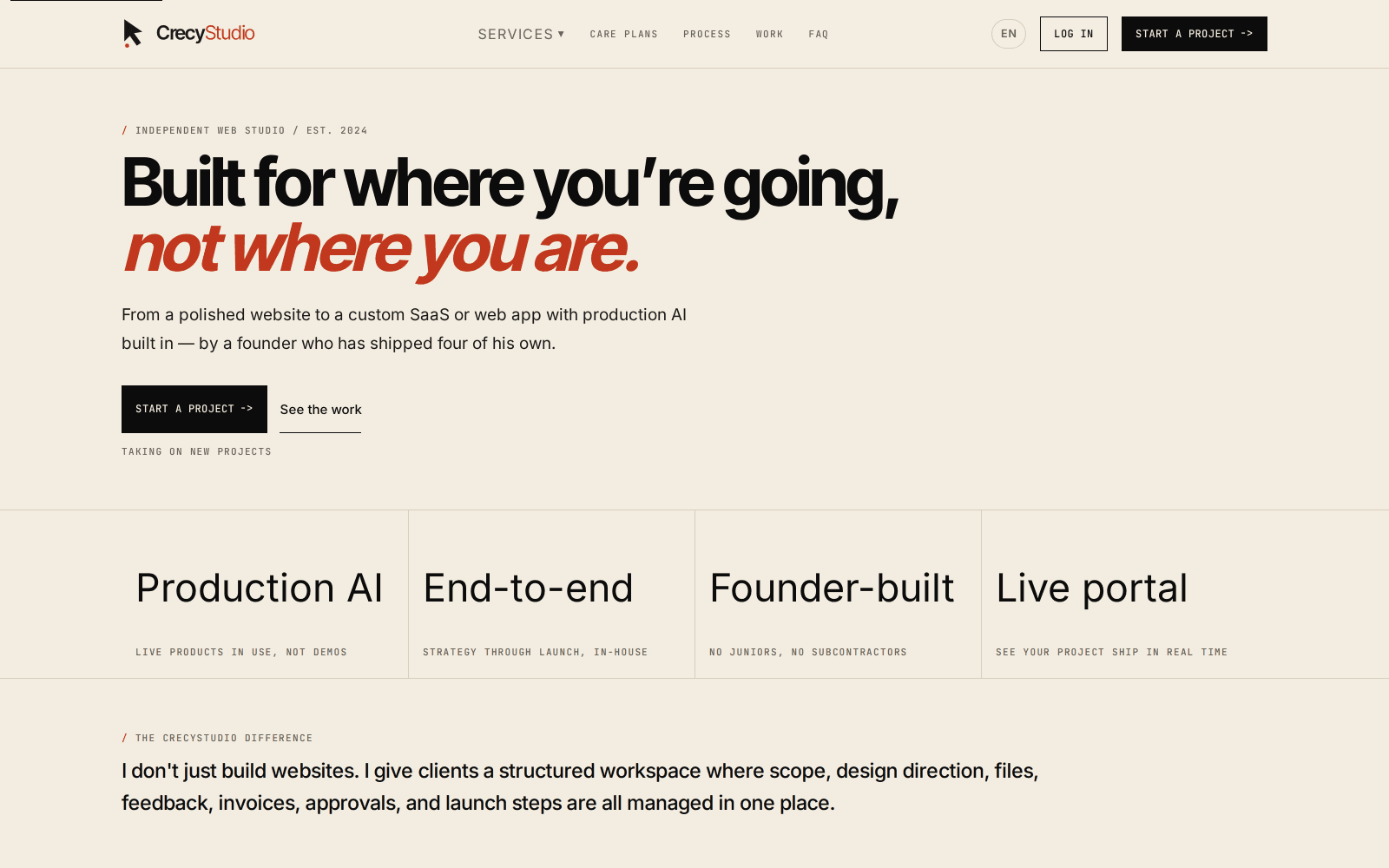 Screenshot of the CrecyStudio Web Studio Platform and Client Project Workspace interface