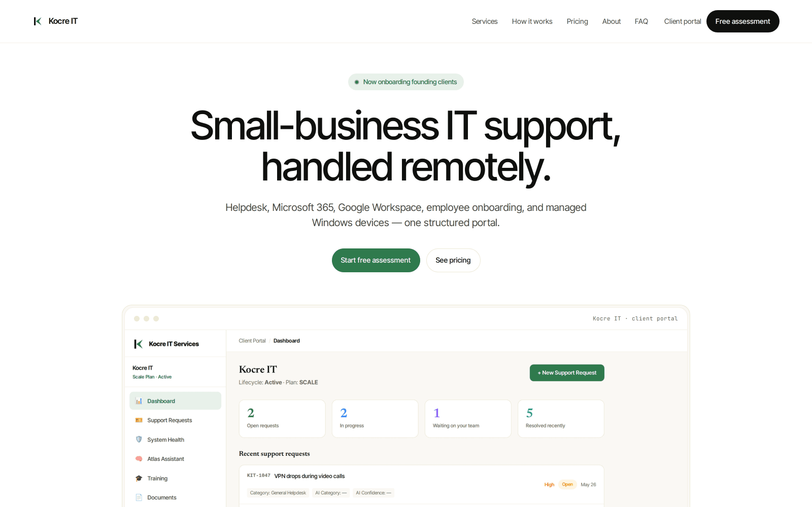Screenshot of the Kocre IT AI-Assisted Remote IT Support Platform interface